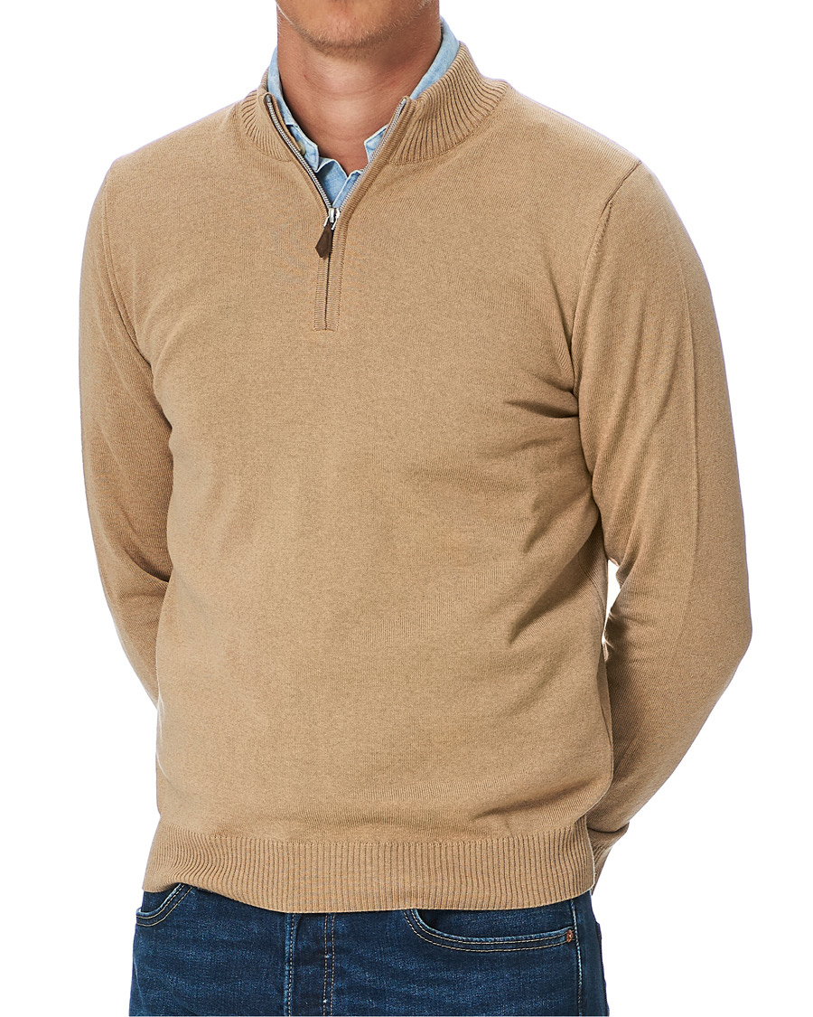 Men | Sweaters & Knitwear | Stenströms | Merino Half Zip Light Beige