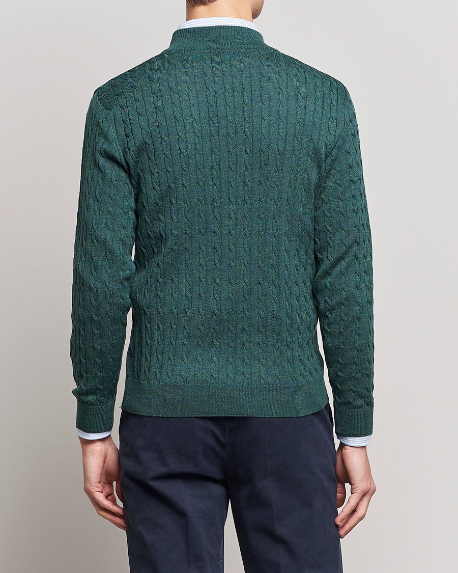 Men | Sweaters & Knitwear | Stenströms | Merino Wool Cable Half Zip Green Mouliné