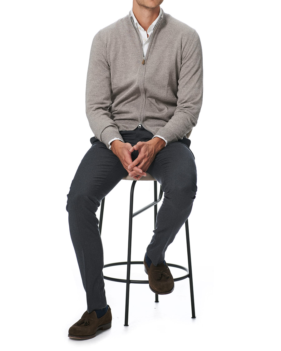 Men | Sweaters & Knitwear | Stenströms | Merino Full Zip Greige