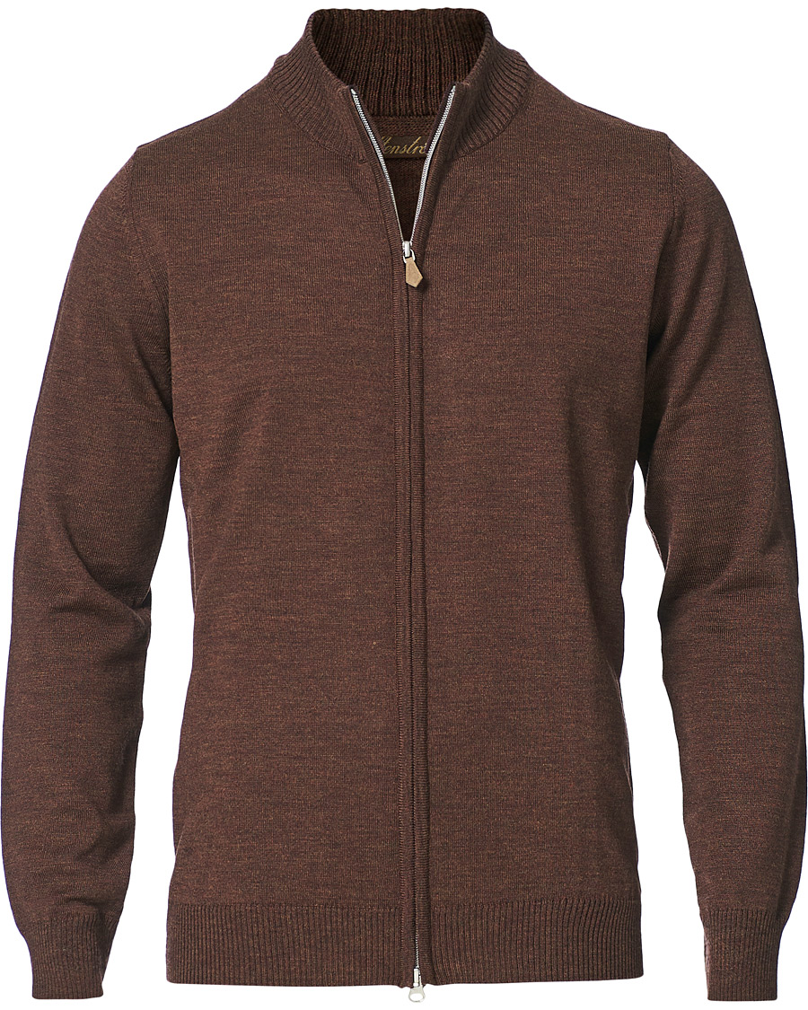 Men | Sweaters & Knitwear | Stenströms | Merino Full Zip Brown