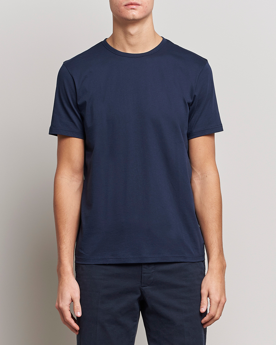 Men | T-Shirts | Stenströms | Solid Cotton T-Shirt Navy