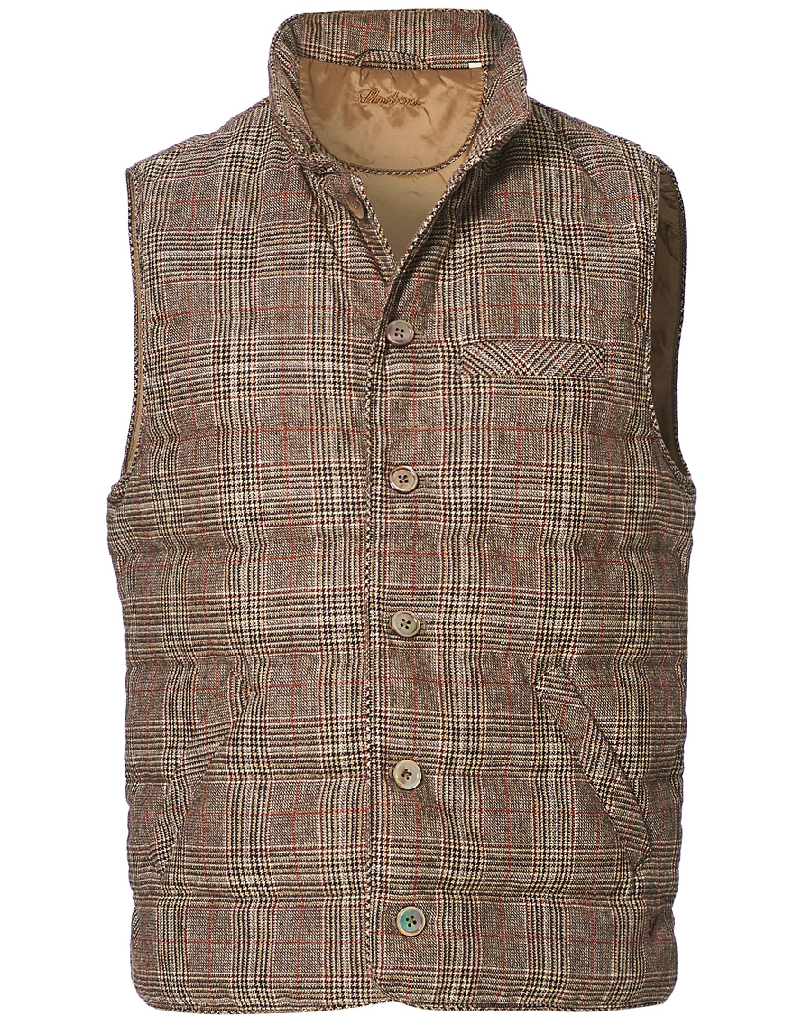Men | Coats & Jackets | Stenströms | Quilted Check Wool Vest Brown