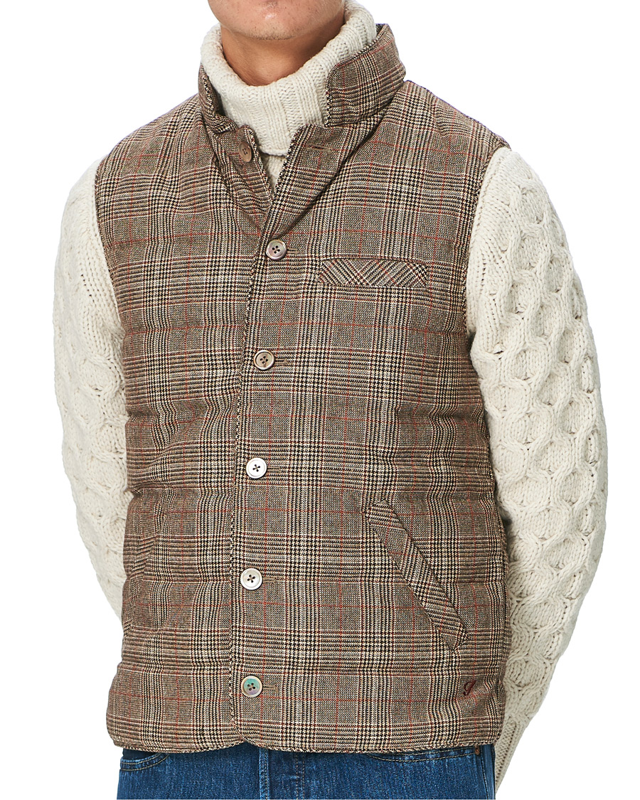 Men | Coats & Jackets | Stenströms | Quilted Check Wool Vest Brown