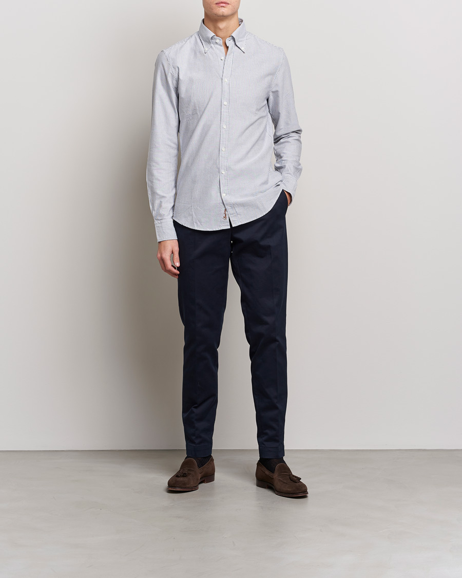 Men |  | Stenströms | Slimline Washed Striped Oxford Shirt Dark Blue