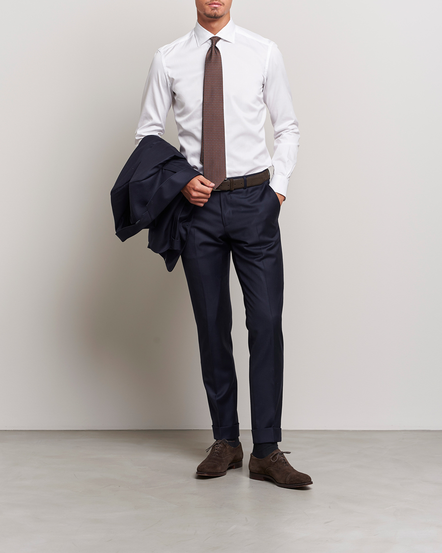 Men | Shirts | Mazzarelli | Soft Cotton Cut Away Shirt White