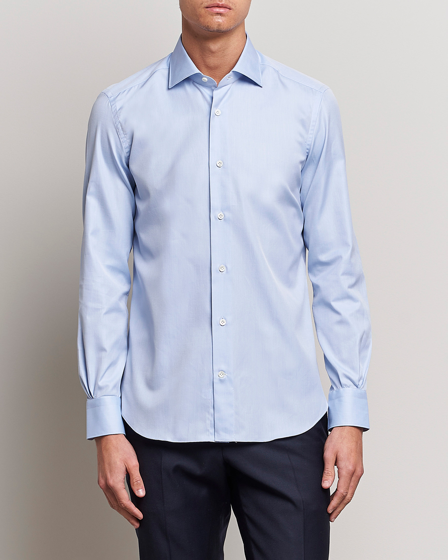 Men | Casual Shirts | Mazzarelli | Soft Cotton Cut Away Shirt Light Blue