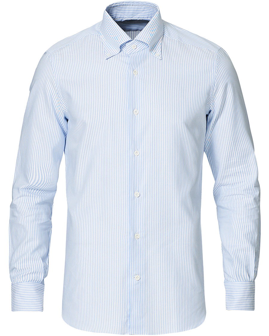 Men | Shirts | Mazzarelli | Soft Button Down Stripe Oxford Shirt Light Blue