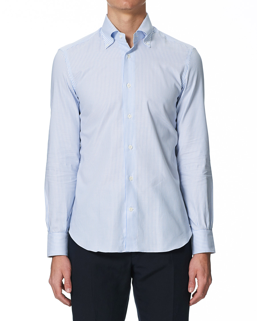Men | Shirts | Mazzarelli | Soft Button Down Stripe Oxford Shirt Light Blue