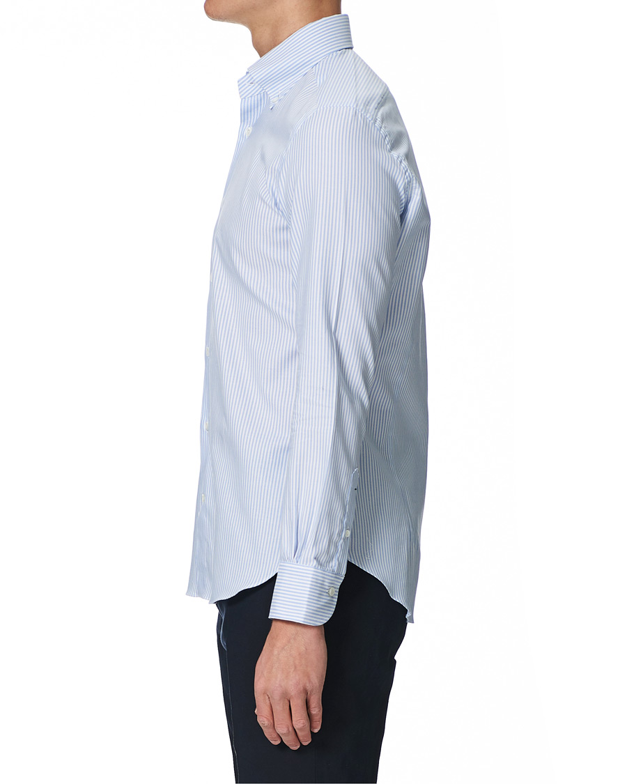 Men | Shirts | Mazzarelli | Soft Button Down Stripe Oxford Shirt Light Blue