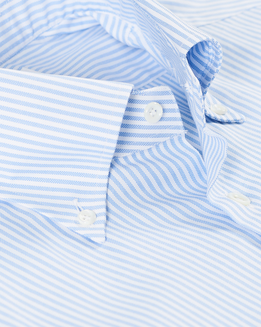 Men | Shirts | Mazzarelli | Soft Button Down Stripe Oxford Shirt Light Blue