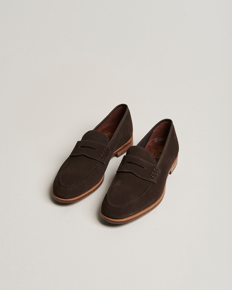 Men | Handmade Shoes | Crockett & Jones | Seaton Unlined Penny Loafer Dark Oak Suede