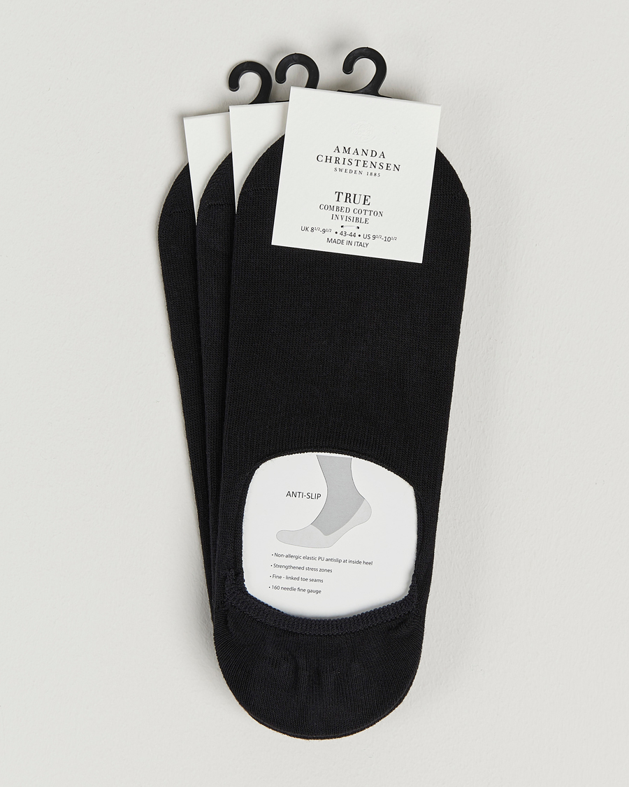 Men | Ankle Socks | Amanda Christensen | 3-Pack True Cotton Invisible Socks Black