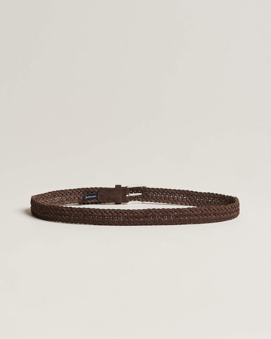 Men | Woven Belts | Anderson's | Woven Suede Belt 3 cm Dark Brown