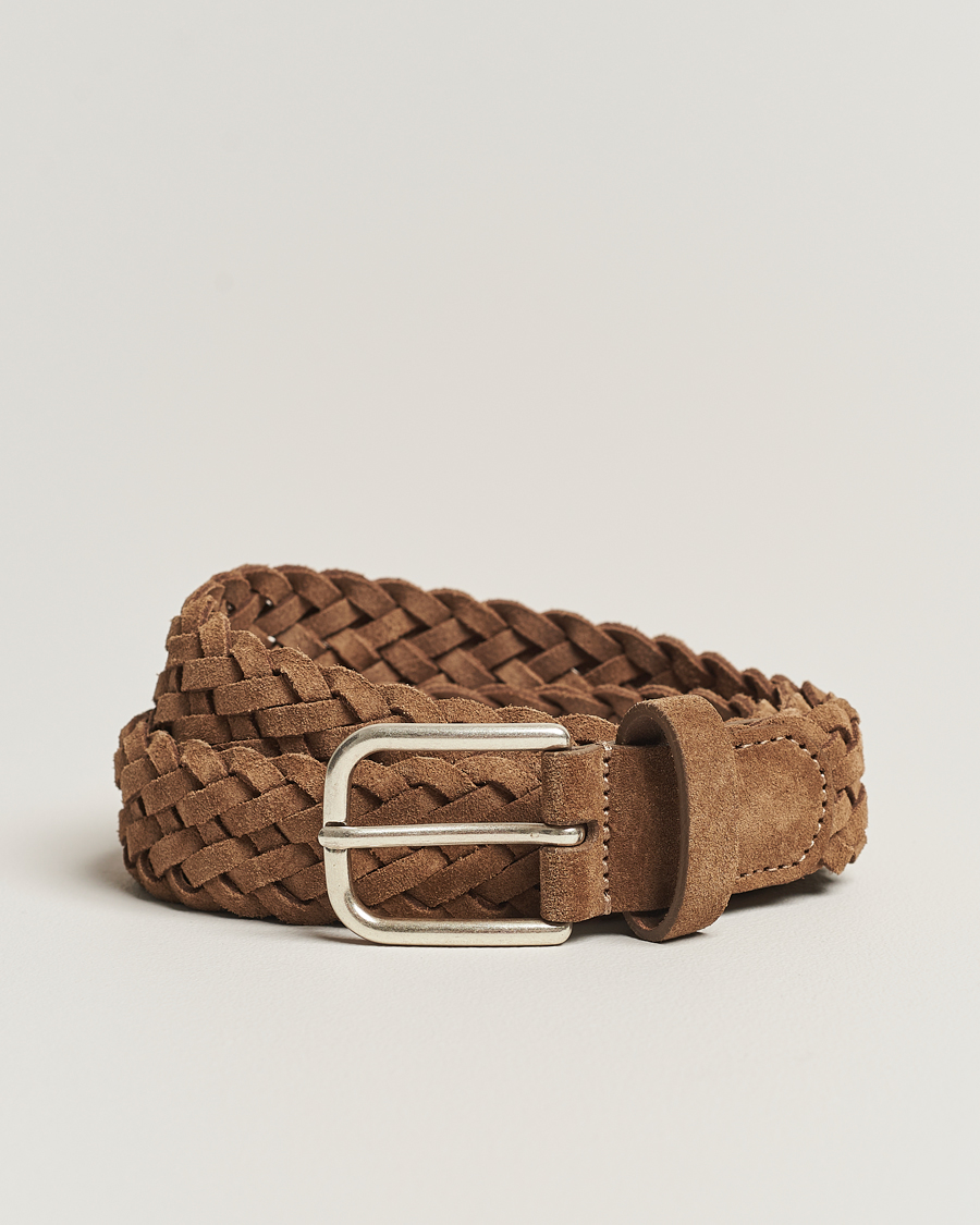 Men | Belts | Anderson's | Woven Suede Belt 3 cm Light Brown