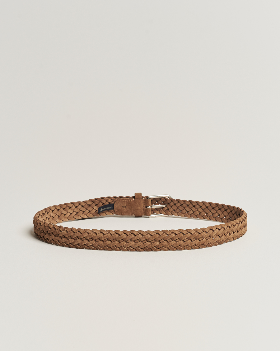 Men |  | Anderson's | Woven Suede Belt 3 cm Light Brown