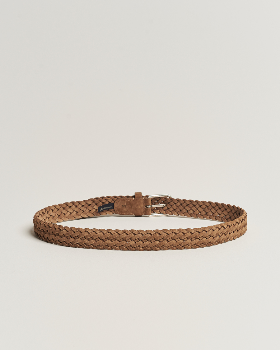Men | Belts | Anderson's | Woven Suede Belt 3 cm Light Brown