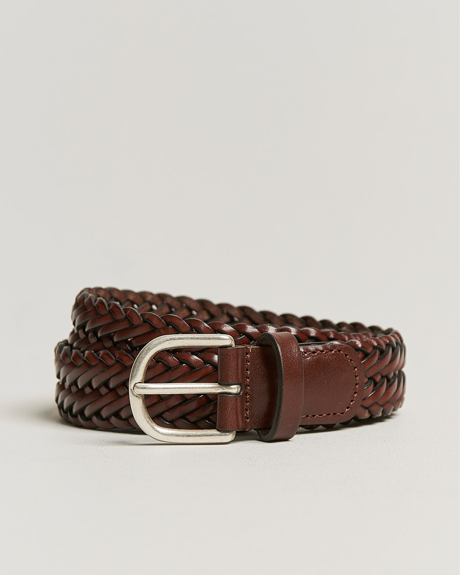 Men |  | Anderson's | Woven Leather Belt 3 cm Cognac