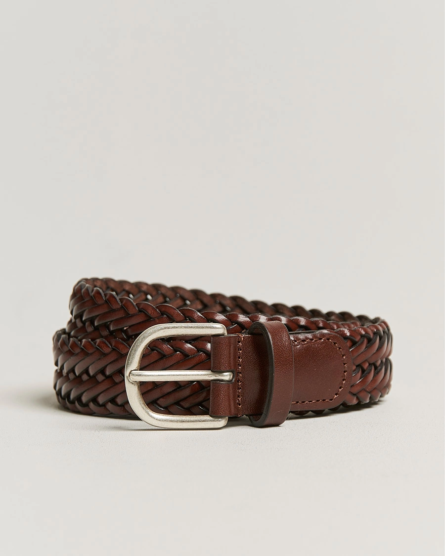Men | Belts | Anderson's | Woven Leather Belt 3 cm Cognac
