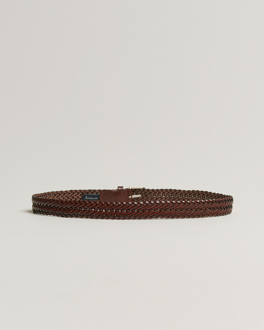 Men | Soon in stock | Anderson's | Woven Leather Belt 3 cm Cognac
