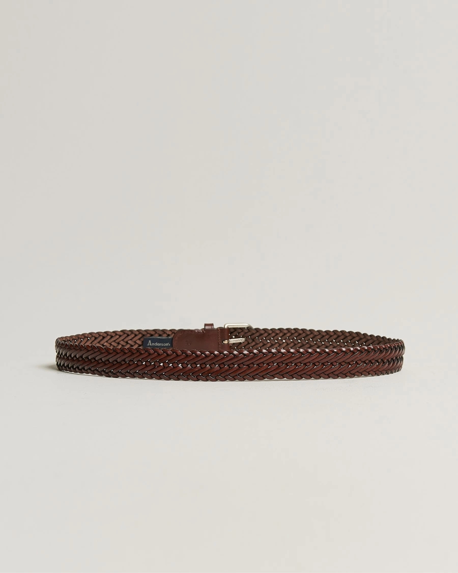 Men | Belts | Anderson's | Woven Leather Belt 3 cm Cognac