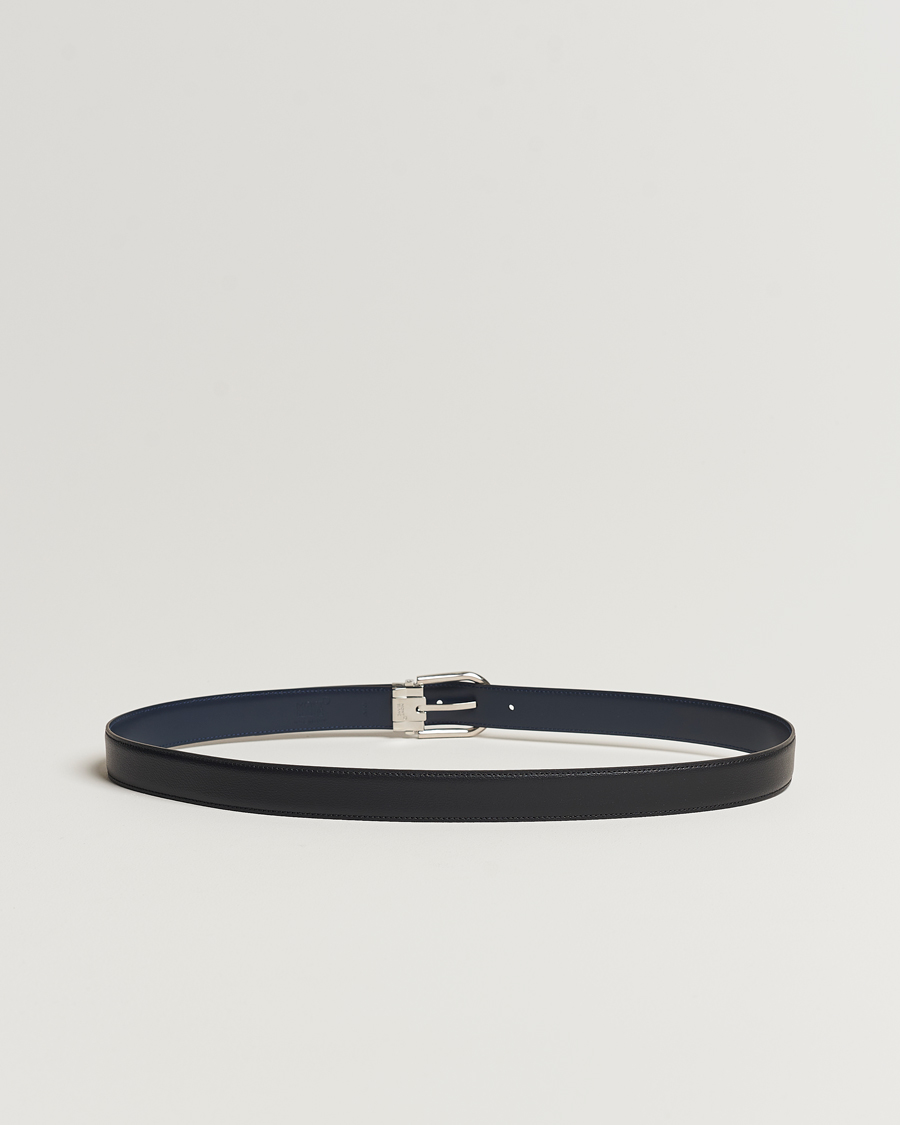 Men | Belts | Montblanc | Reversible Horseshoe Leather Belt 30mm Blue/Black Grain