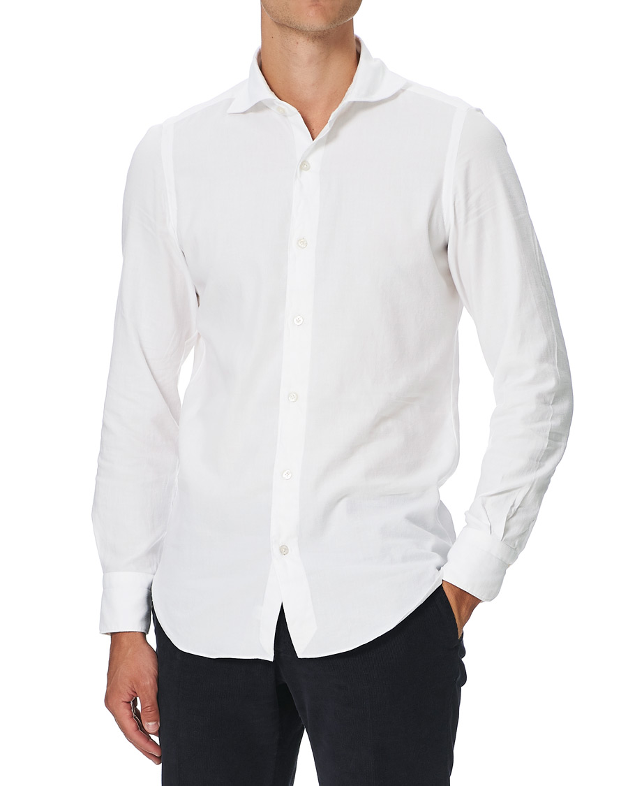Men | Flannel Shirts | Finamore Napoli | Tokyo Slim Fit Flannel Shirt White