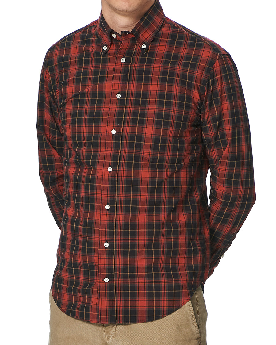 Men | Shirts | Gitman Vintage | Button Down Beefy Plaid Shirt Black/Red