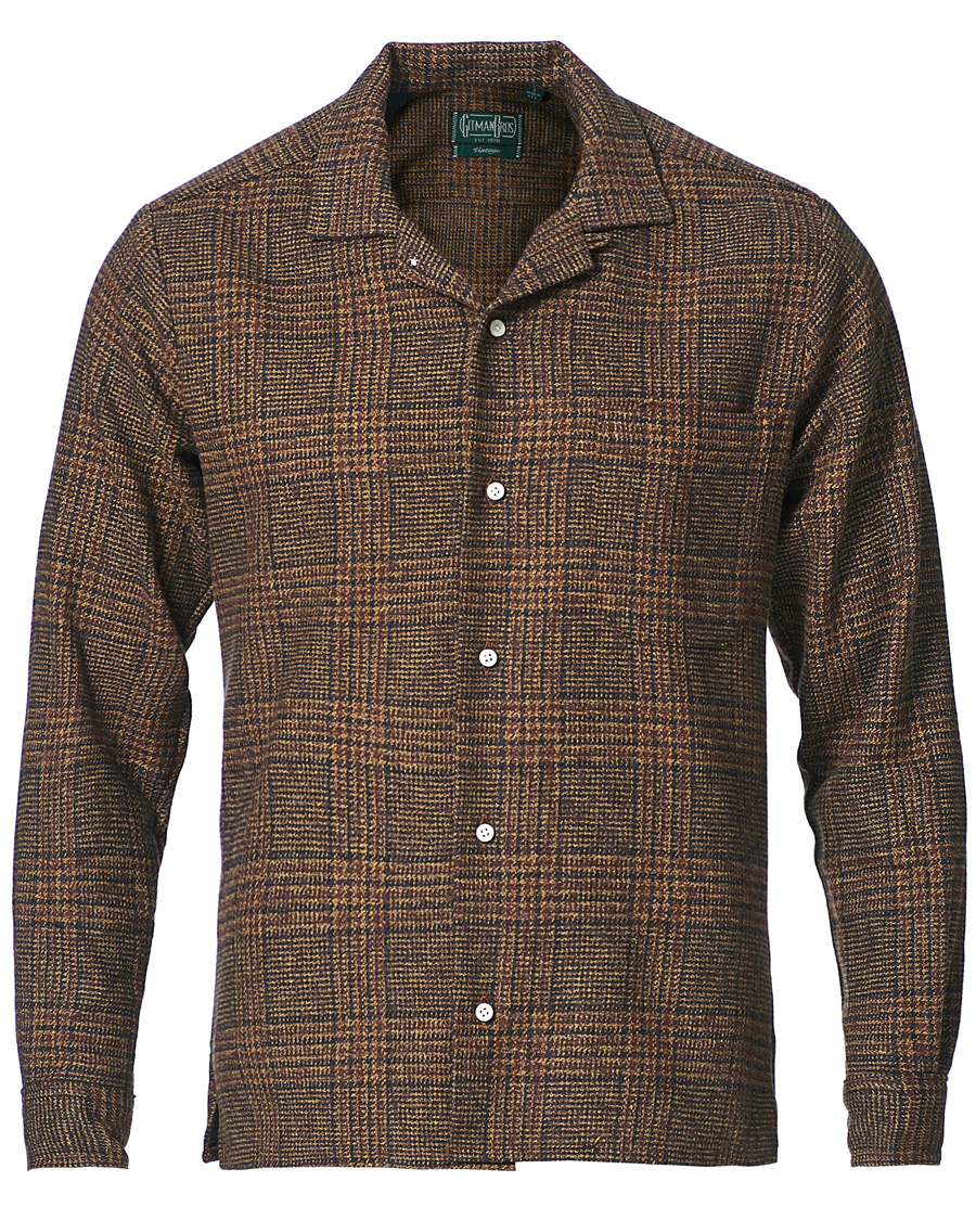 Men | Shirts | Gitman Vintage | Camp Collar Tweed Check Shirt Brown