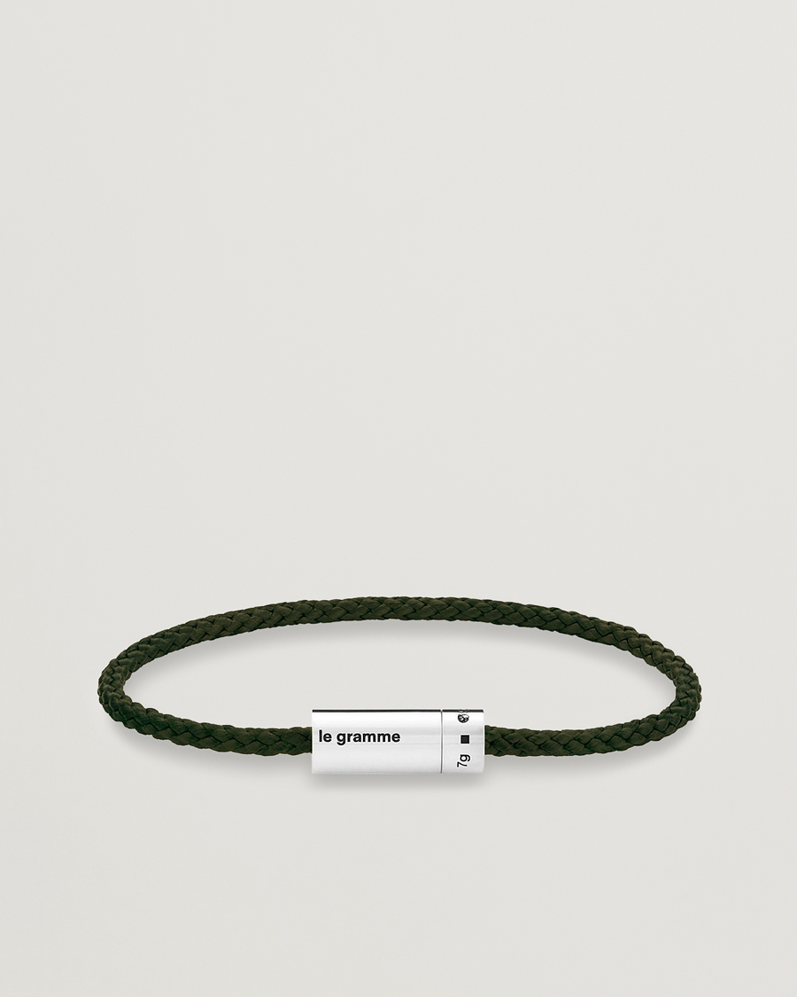 Men | Bracelets | LE GRAMME | Nato Cable Bracelet Khaki/Sterling Silver 7g
