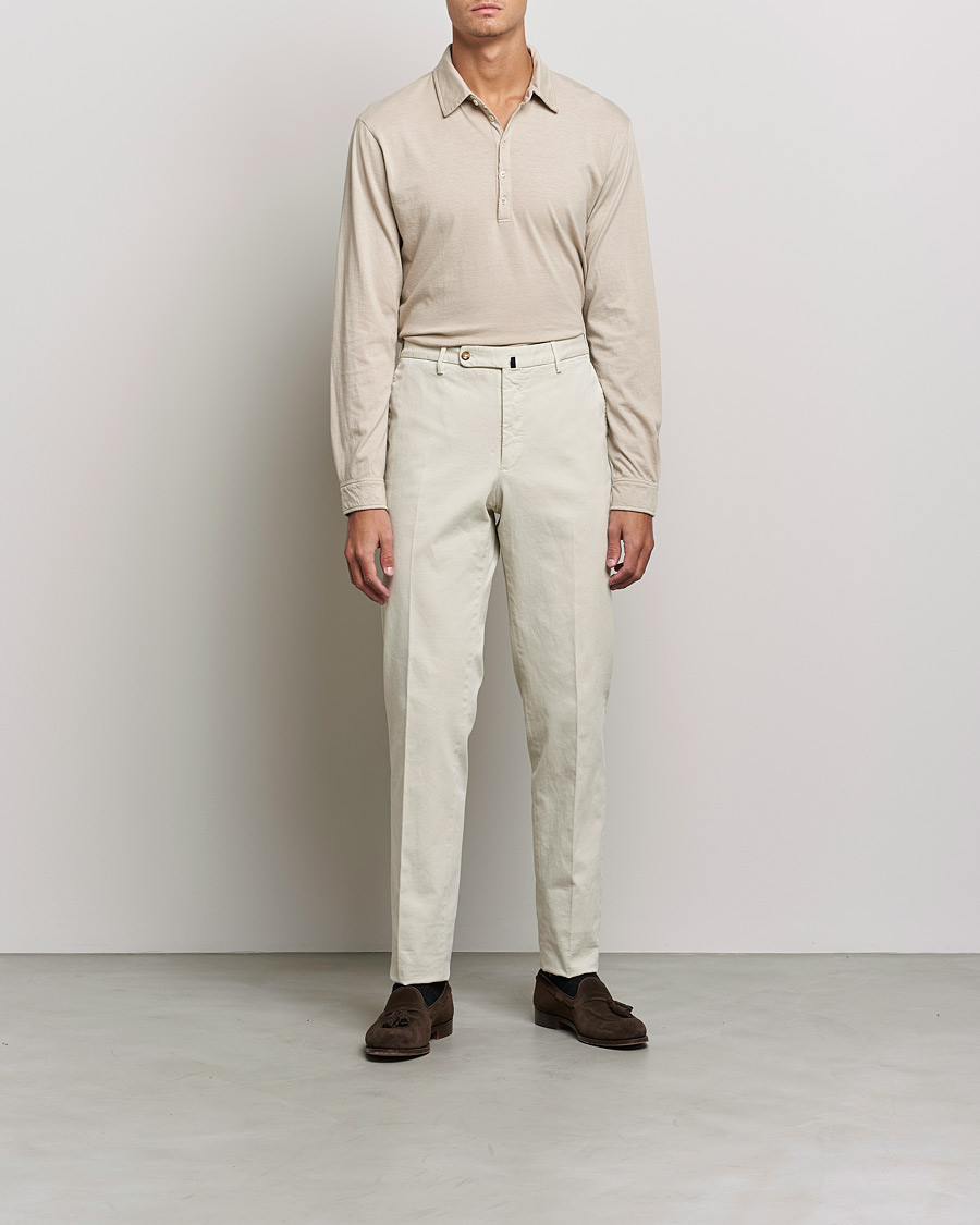 Men | Long Sleeve Polo Shirts | Massimo Alba | Ischia Cotton/Cashmere Polo Chalk