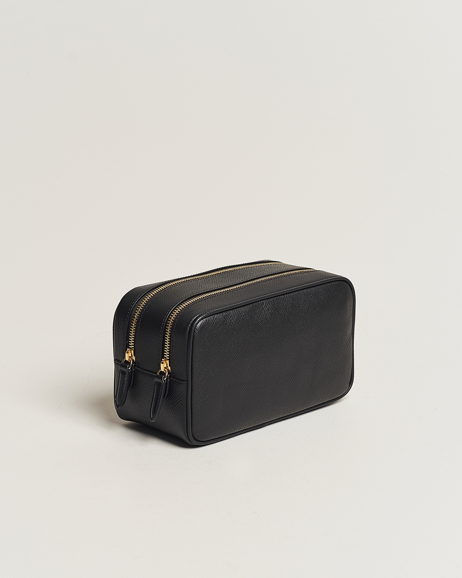Men | Bags | Smythson | Panama Double Zip Washbag Black