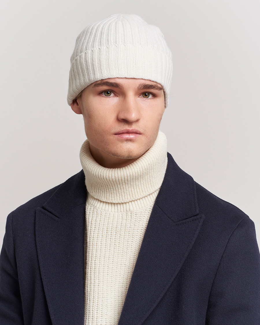 Men | Warming accessories | Amanda Christensen | Rib Knitted Cashmere Cap Creme