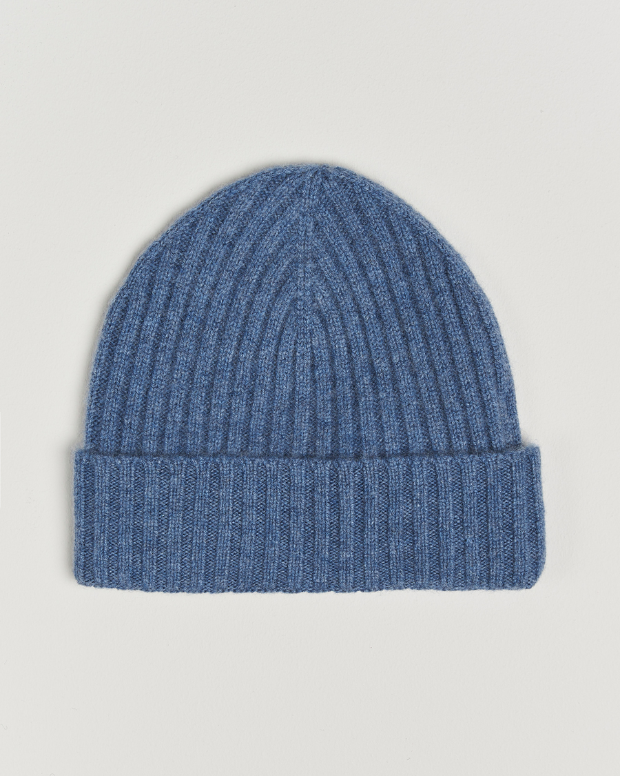 Men | Amanda Christensen Rib Knitted Cashmere Cap Blue Melange | Amanda Christensen | Rib Knitted Cashmere Cap Blue Melange