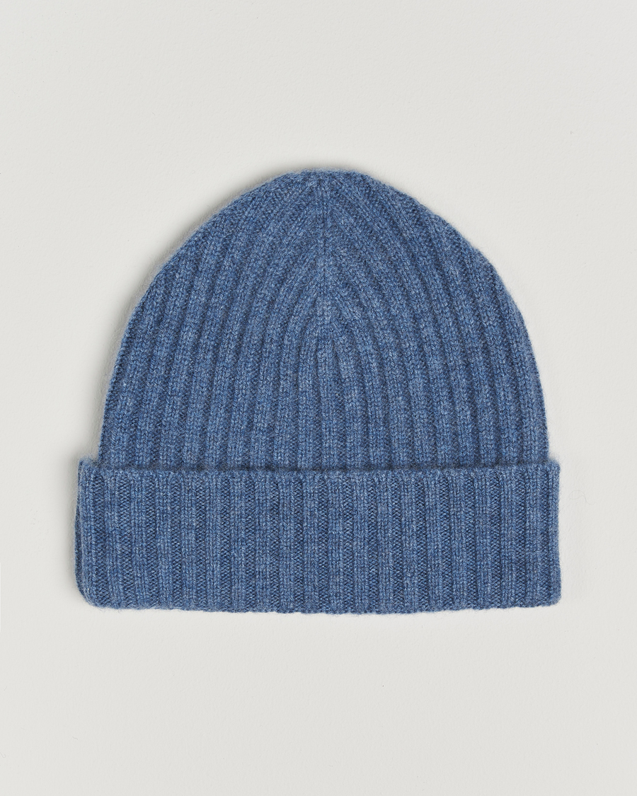Men | Amanda Christensen Rib Knitted Cashmere Cap Blue Melange | Amanda Christensen | Rib Knitted Cashmere Cap Blue Melange