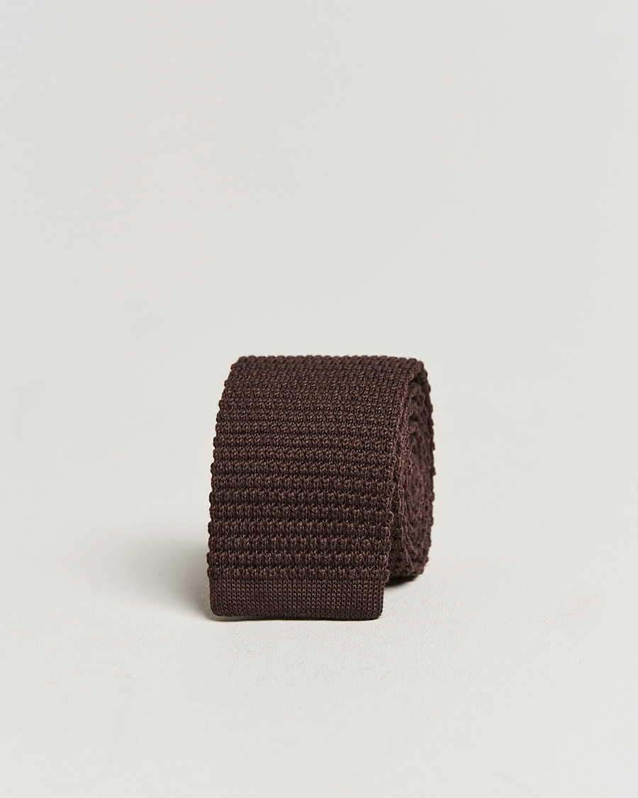 Men | Amanda Christensen Wool Knitted 6cm Tie Brown | Amanda Christensen | Wool Knitted 6cm Tie Brown