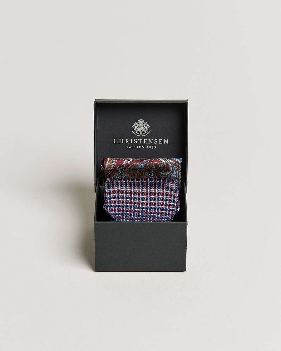 Men | Dark Suit | Amanda Christensen | Box Set Silk 8 cm Paisley Tie And Pocket Square Wine