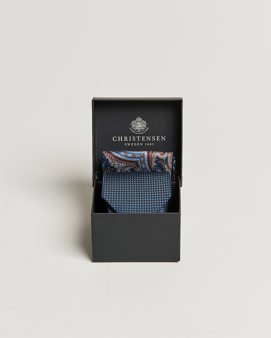 Men |  | Amanda Christensen | Box Set Silk 8 cm Paisley Tie And Pocket Square Navy
