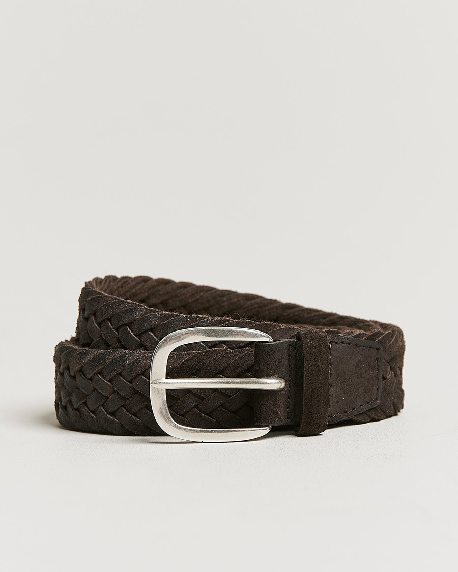 Men | Orciani Braided Suede Belt 3,5 cm Dark Brown | Orciani | Braided Suede Belt 3,5 cm Dark Brown