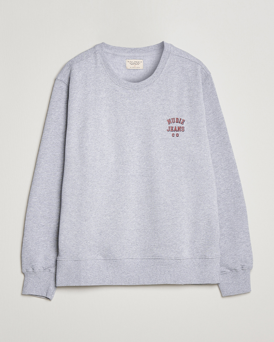 Men | Sweaters & Knitwear | Nudie Jeans | Frasse Logo Sweatshirt Grey melange