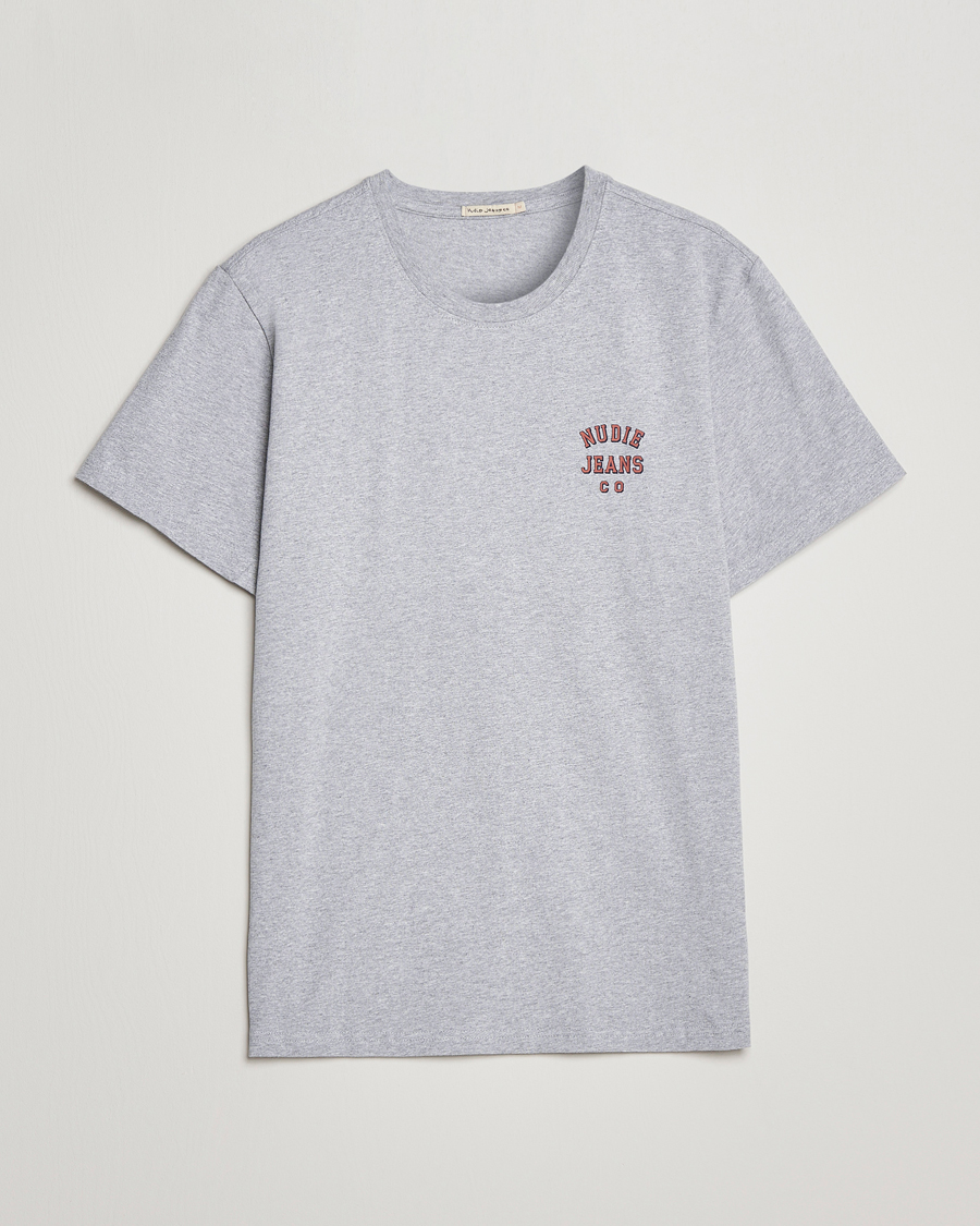 Men | T-Shirts | Nudie Jeans | Roy Logo Crew Neck Tee Grey melange