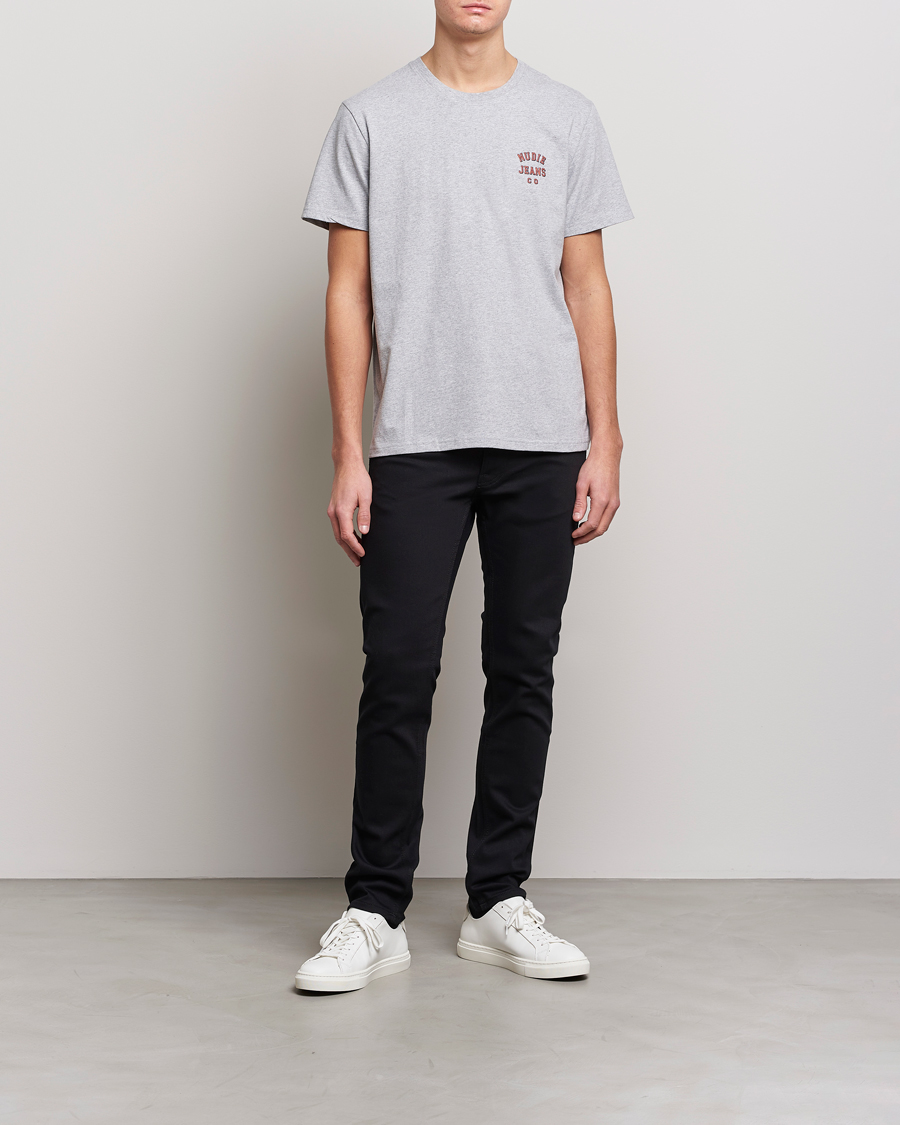 Men | T-Shirts | Nudie Jeans | Roy Logo Crew Neck Tee Grey melange