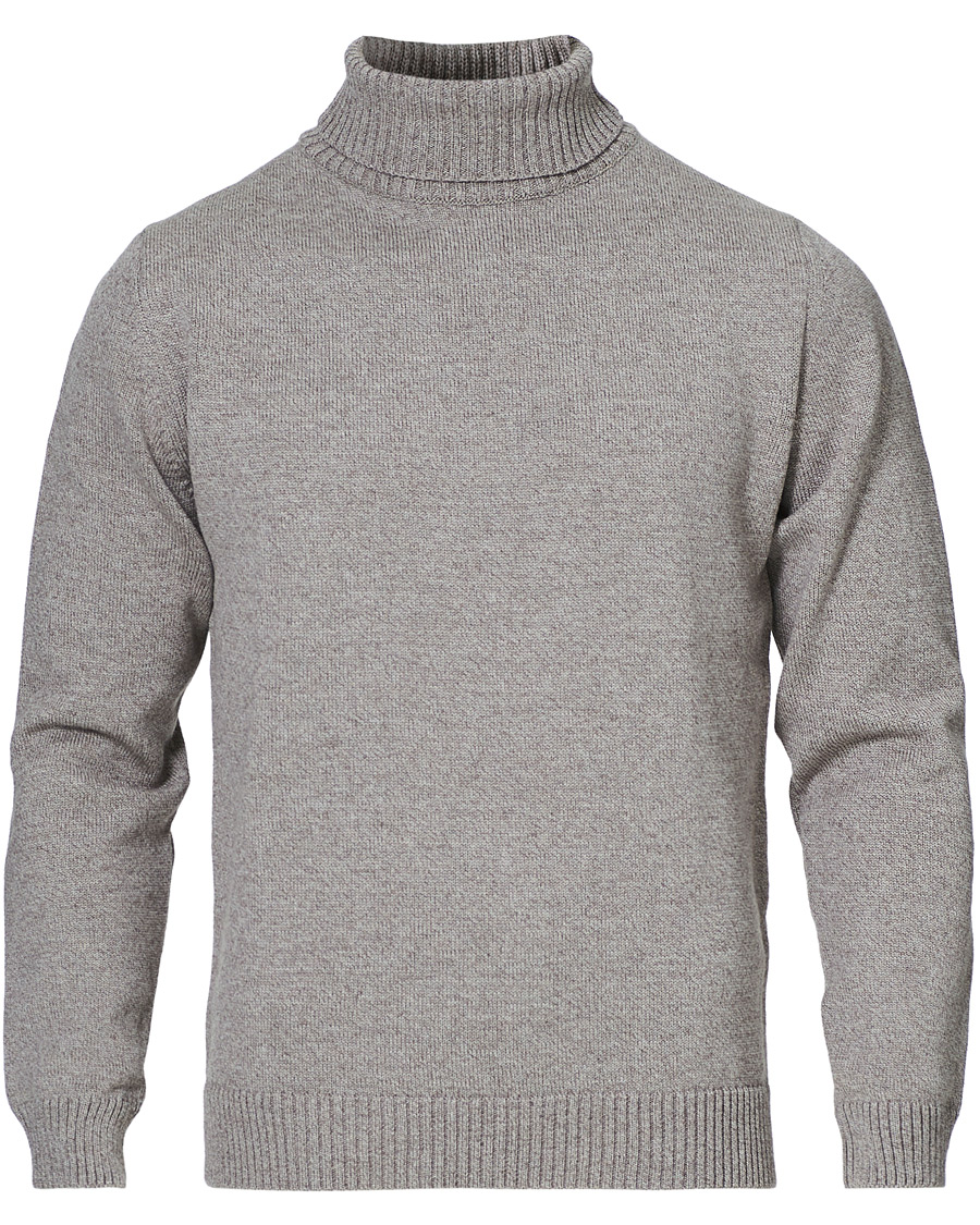 Men | Sweaters & Knitwear | Stenströms | Heavy Knitted Merino Rollneck Beige Mouliné