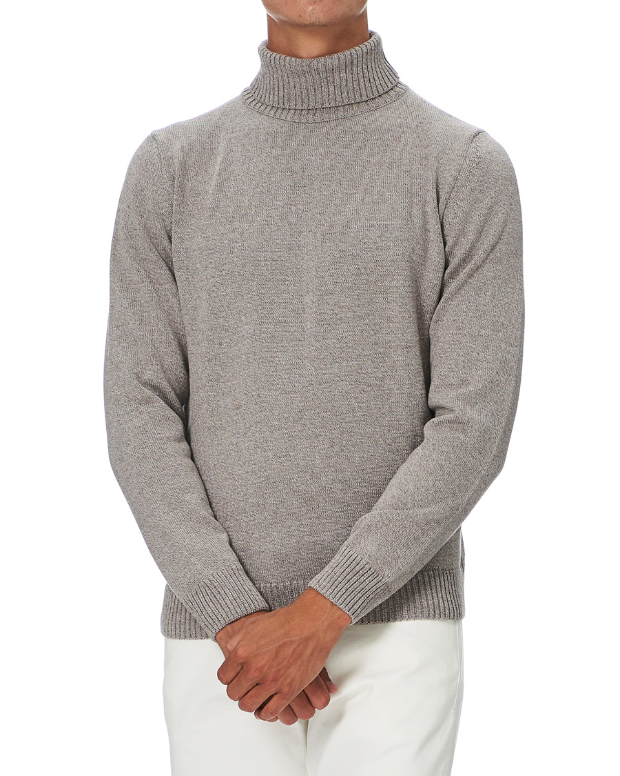 Men | Sweaters & Knitwear | Stenströms | Heavy Knitted Merino Rollneck Beige Mouliné
