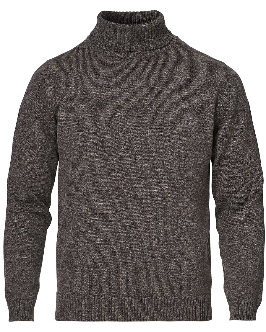 Men | Sweaters & Knitwear | Stenströms | Heavy Knitted Merino Rollneck Brown Mouliné