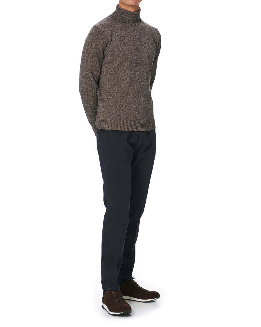 Men | Sweaters & Knitwear | Stenströms | Heavy Knitted Merino Rollneck  Brown Mouliné