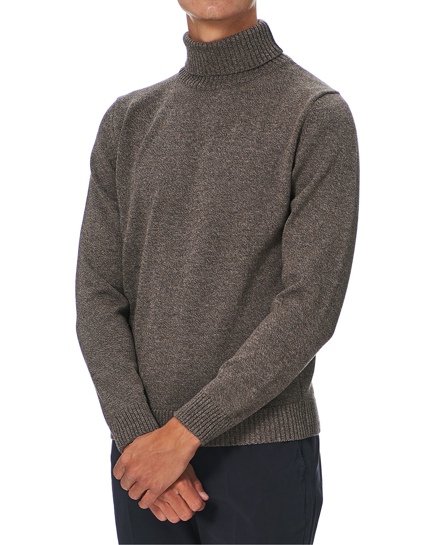 Men | Sweaters & Knitwear | Stenströms | Heavy Knitted Merino Rollneck Brown Mouliné