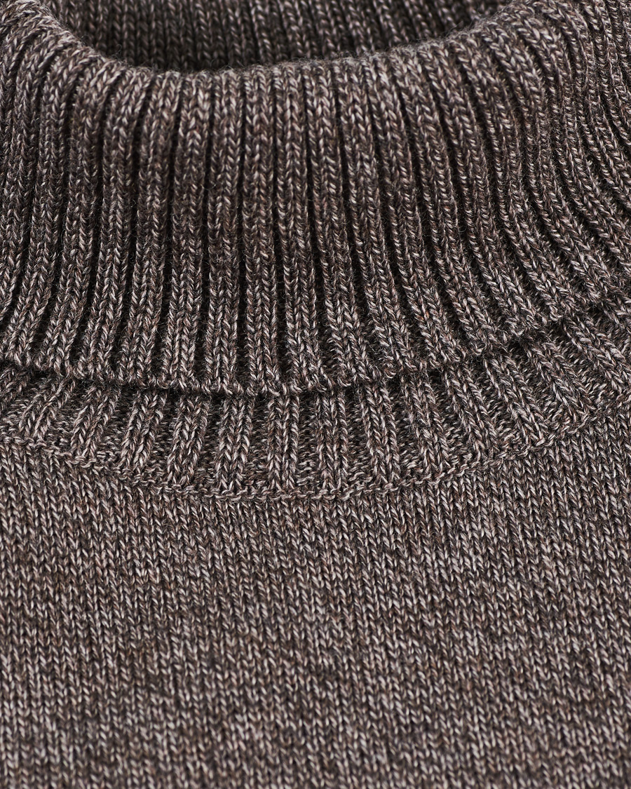 Men | Sweaters & Knitwear | Stenströms | Heavy Knitted Merino Rollneck Brown Mouliné