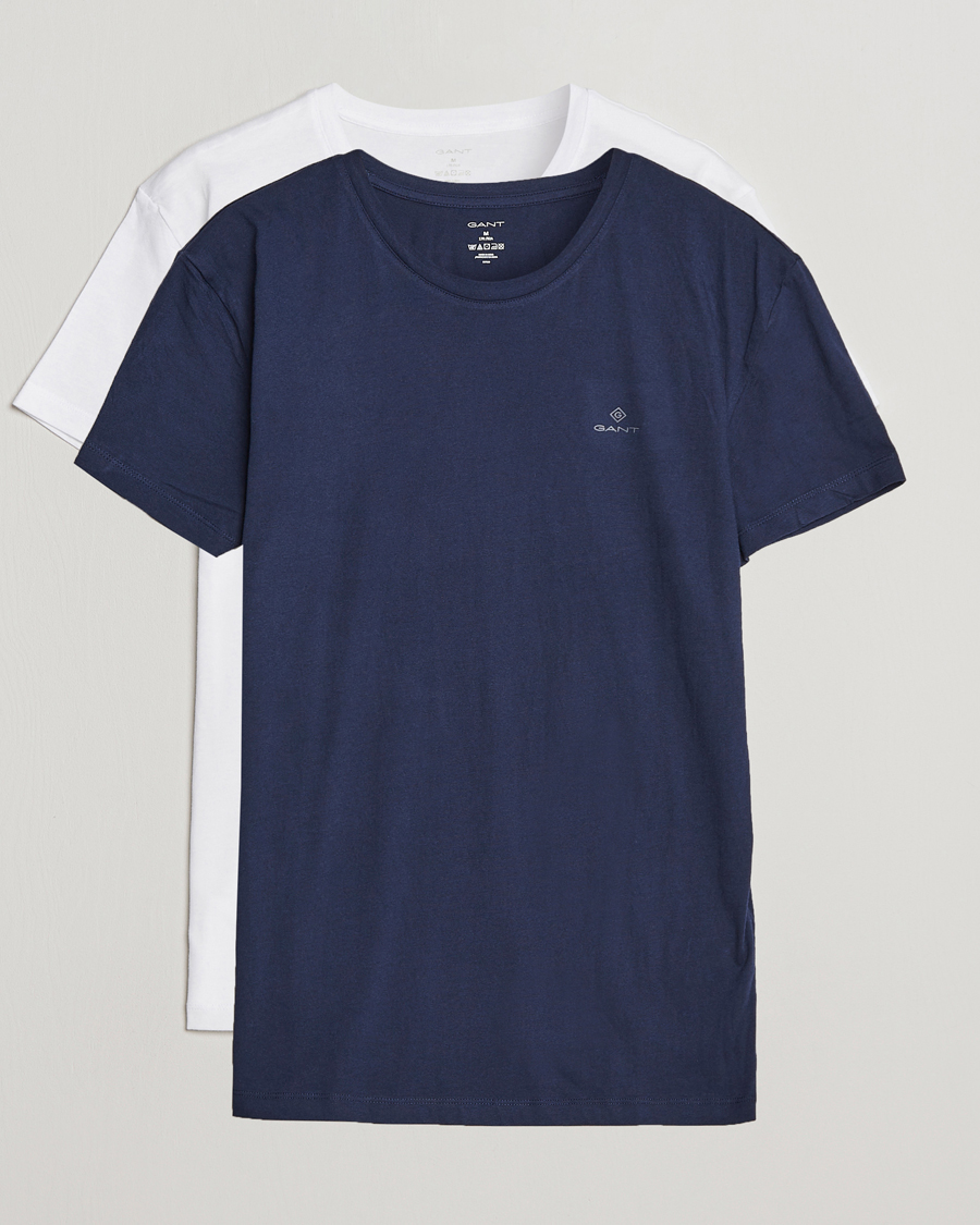 Men | T-Shirts | GANT | 2-Pack Crew Neck T-Shirt Navy/White