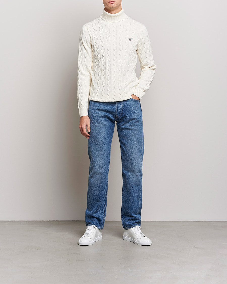 Men | Sweaters & Knitwear | GANT | Cotton Cable Turtleneck Cream