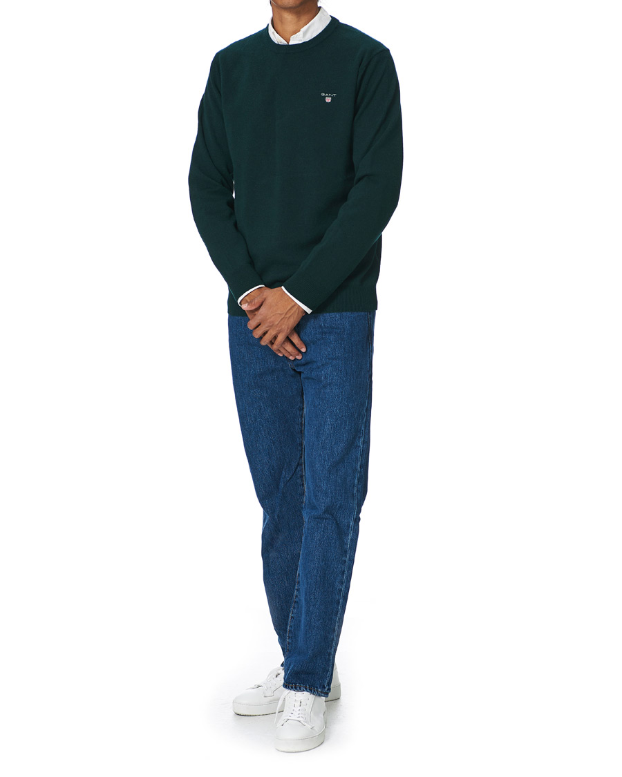 Men | Sweaters & Knitwear | GANT | Lambswool Crew Neck Pullover Tartan Green